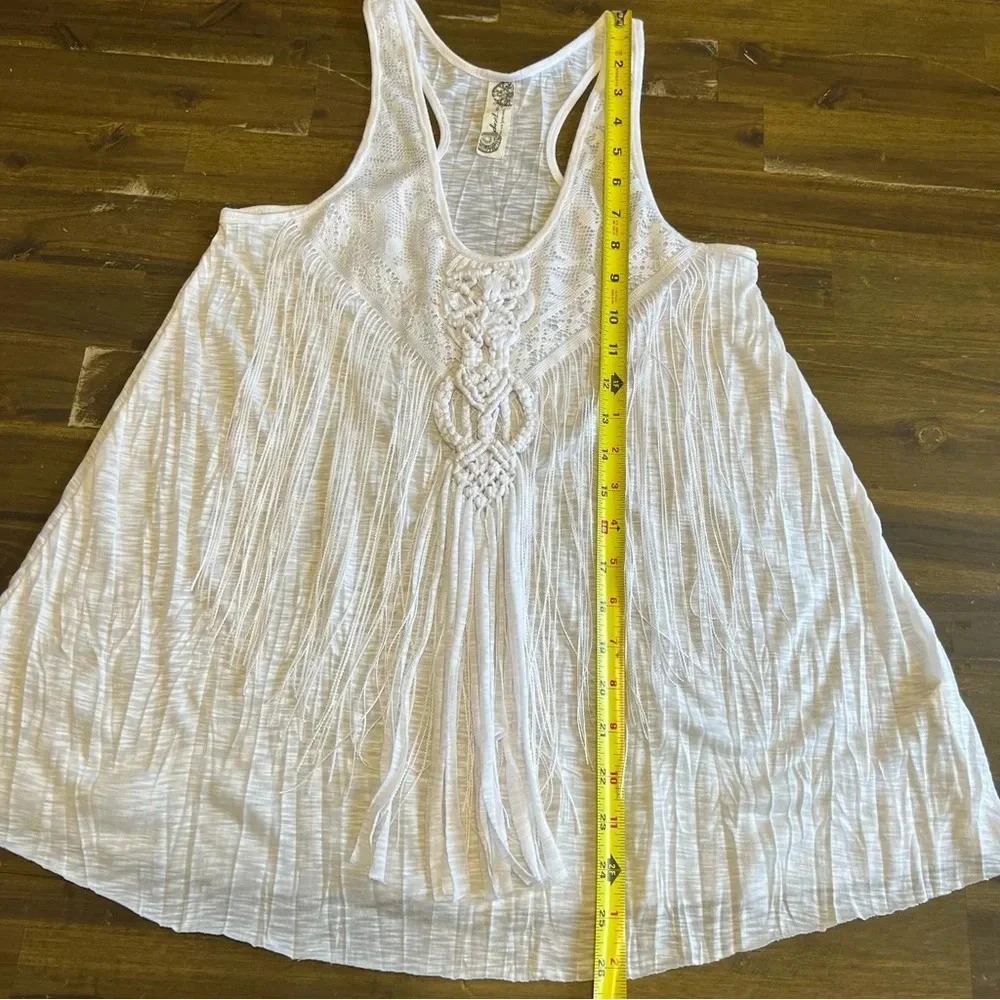 Free People Macrame Fringed Racerback White Tank Top - Picture 7 of 8